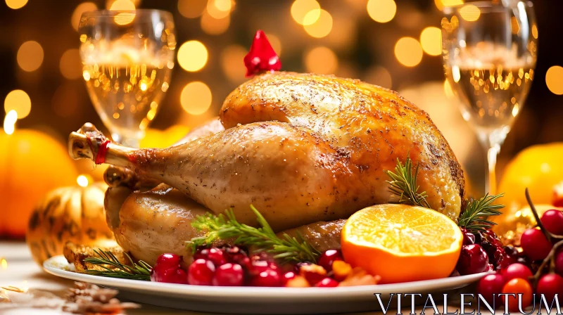 Holiday Turkey Dinner with Sparkling Drinks AI Image