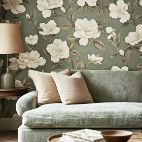 Floral Wallpaper and Sofa Interior Scene