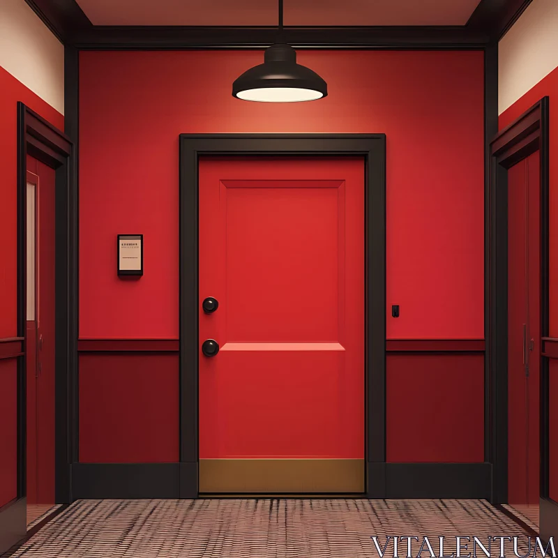 AI ART Minimalist Red Room with Central Door