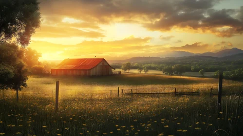 Picturesque Barn at Sunset