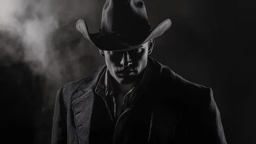 Mysterious Cowboy in Black and White