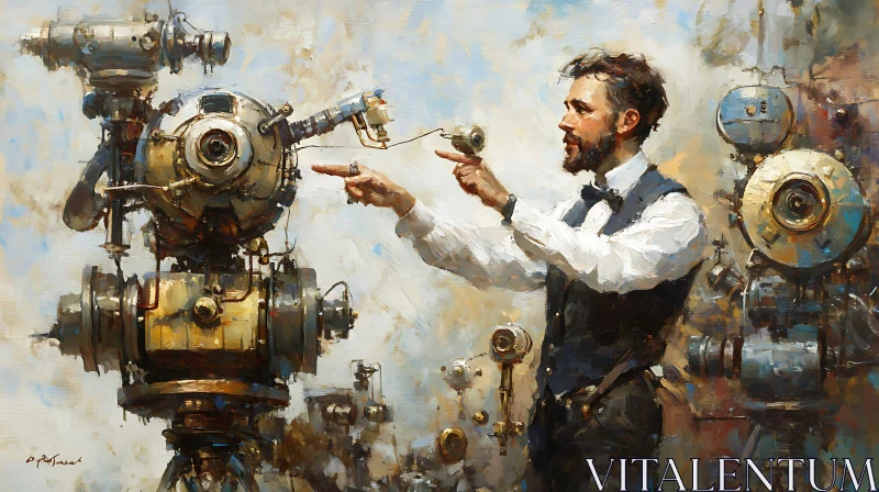 AI ART Man with Steampunk Device Illustration