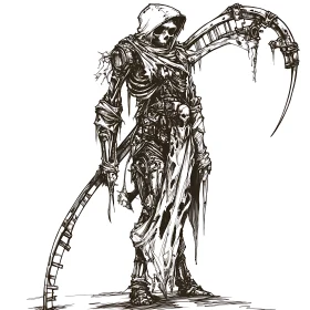 Mechanical Death Figure with Scythe