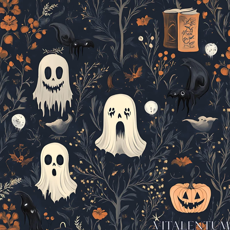 AI ART Spooky Floral Pattern for Halloween Season