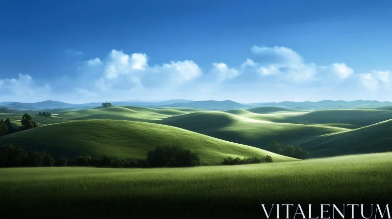 Rolling Hills Under Blue Sky Artwork AI Image