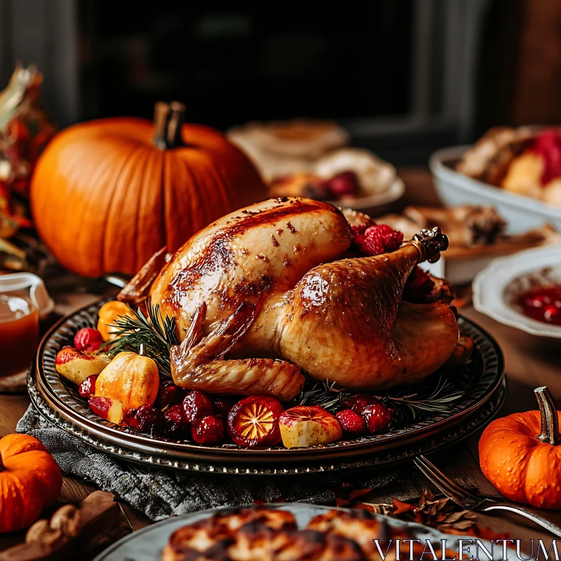 Festive Thanksgiving Turkey Dinner AI Image