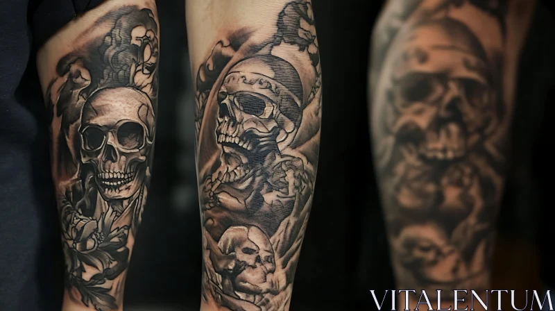 Arm Tattoo with Intricate Skull Design AI Image