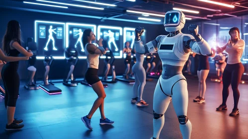 Futuristic Gym with Robot Trainer