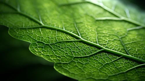 Intricate Green Leaf Close-Up with Dark Background