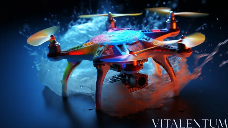 Miniature Drone on Water - A Study in Color and Light AI Image