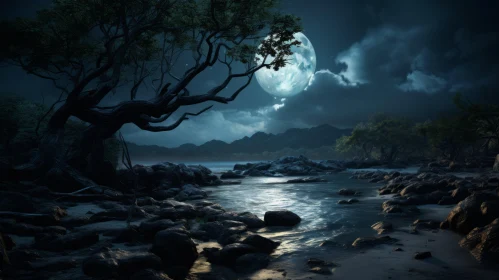 Mysterious Moonlit Lake: A Night Landscape