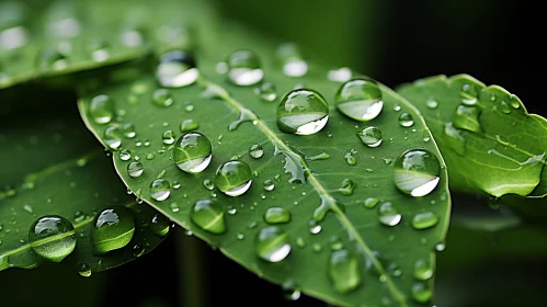 Tropical Symbolism: Rain Droplets on Green Leaves