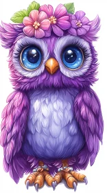 Purple Owl with Flower Crown Art