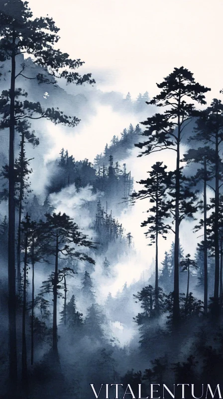 AI ART Serene Pine Forest in Mist