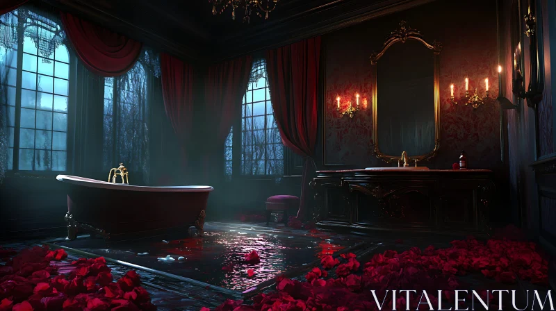 AI ART Red Roses in Gothic Bathroom