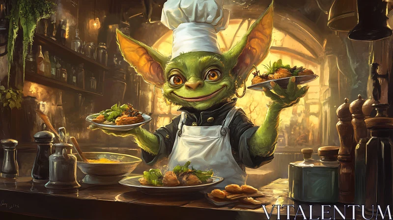 AI ART Whimsical Goblin Chef Serving Fantasy Cuisine