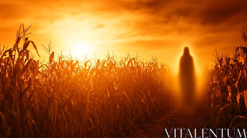 AI ART Cornfield Apparition at Sunset