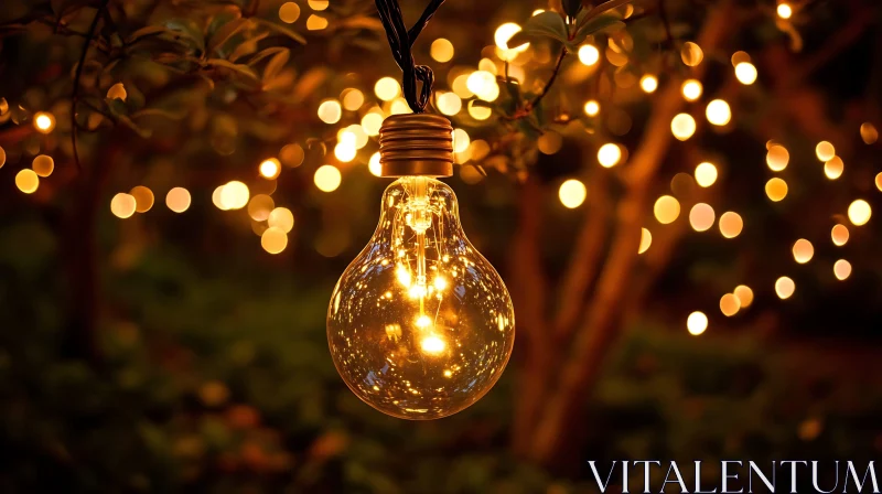 Golden Light Bulb Among Bokeh Lights AI Image