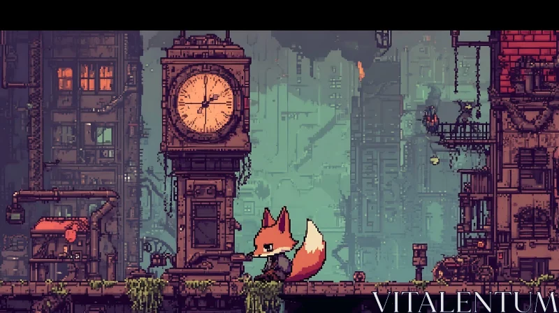 Pixelated Fox in Urban Landscape AI Image