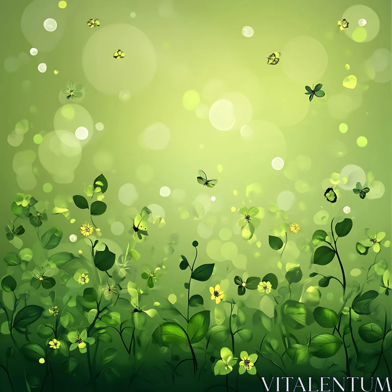 Floral Greenery and Butterflies Composition AI Image