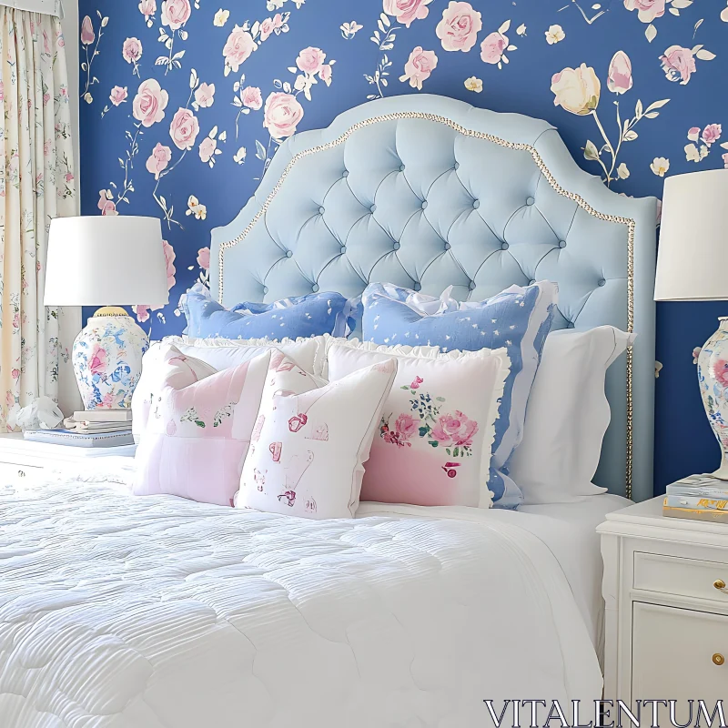 AI ART Pastel Floral Bedroom Interior Design