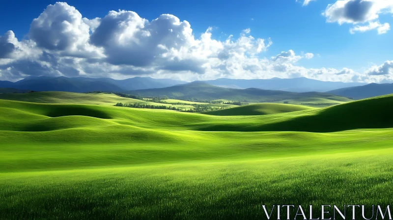 Serene Green Field Landscape AI Image