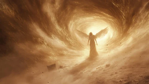 Winged Figure in Ethereal Light Storm