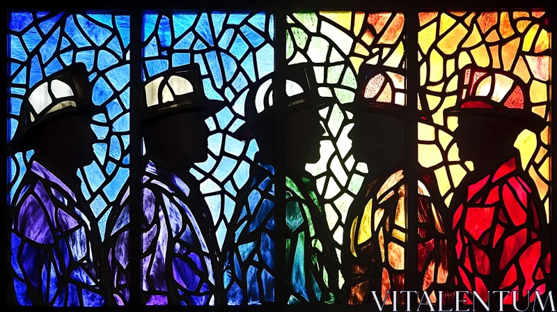 Silhouette Firefighters Stained Glass Art AI Image