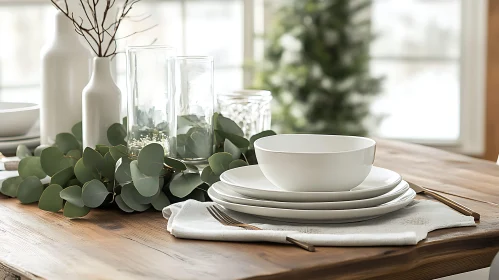 Minimalist Table Decor with White Dinnerware