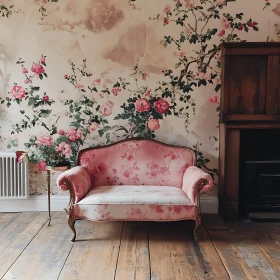 Pink Floral Couch in Vintage Interior