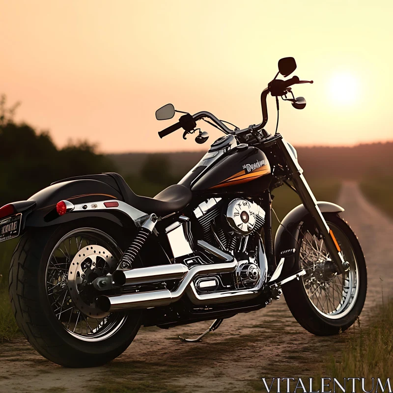 Classic Motorcycle on a Dirt Road AI Image