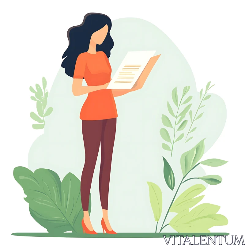 Illustration of Woman Reading in Garden AI Image