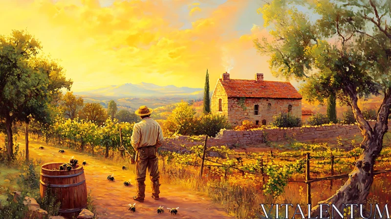 AI ART Farmer in Sunny Vineyard Scene