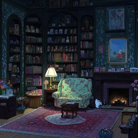 Comfortable Reading Room with Fireplace