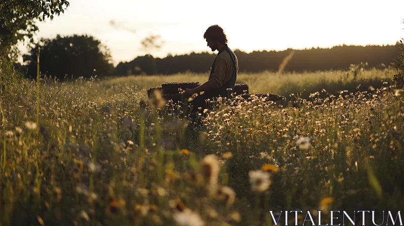 Sunset Serenity in Wildflower Meadow AI Image