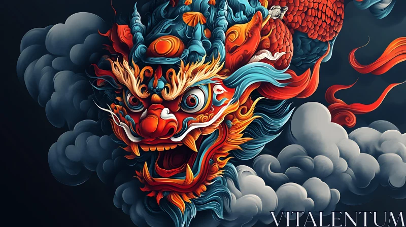 AI ART Colorful Dragon Head in the Sky