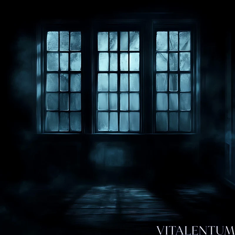 Mysterious Dark Room with Foggy Windows AI Image