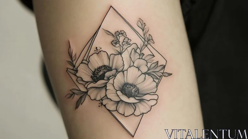 Elegant Black and White Geometric Floral Tattoo AI Image