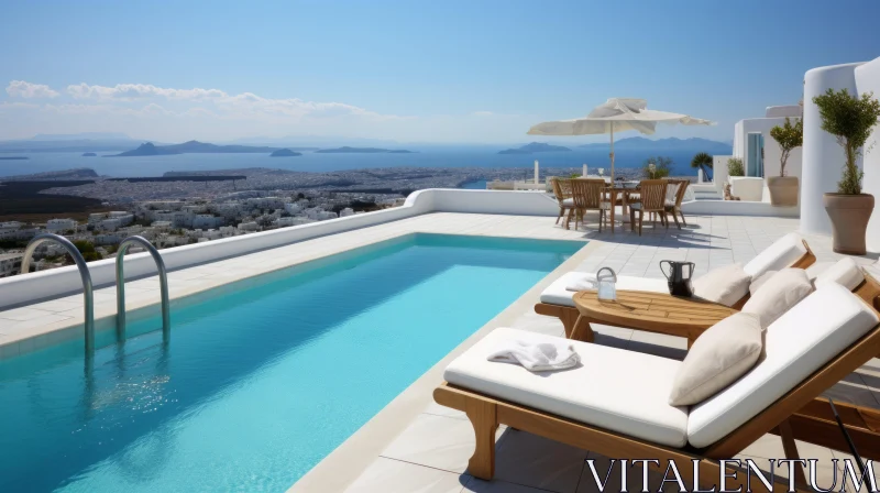 Captivating Swimming Pool: Grandiose Cityscape Views and Greek Art AI Image