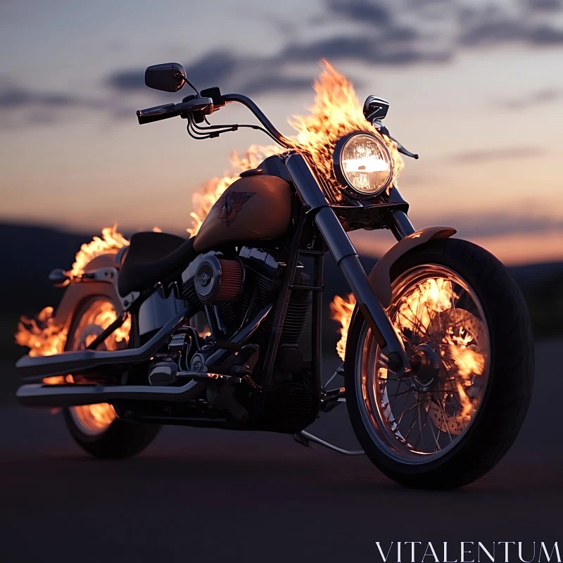 AI ART Flaming Motorcycle at Twilight