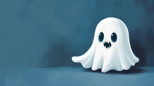 Whimsical Ghost on Blue Background