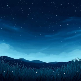 Peaceful Night Sky Over Hills Artwork