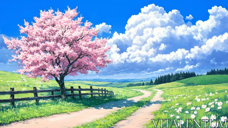 AI ART Pink Tree Landscape