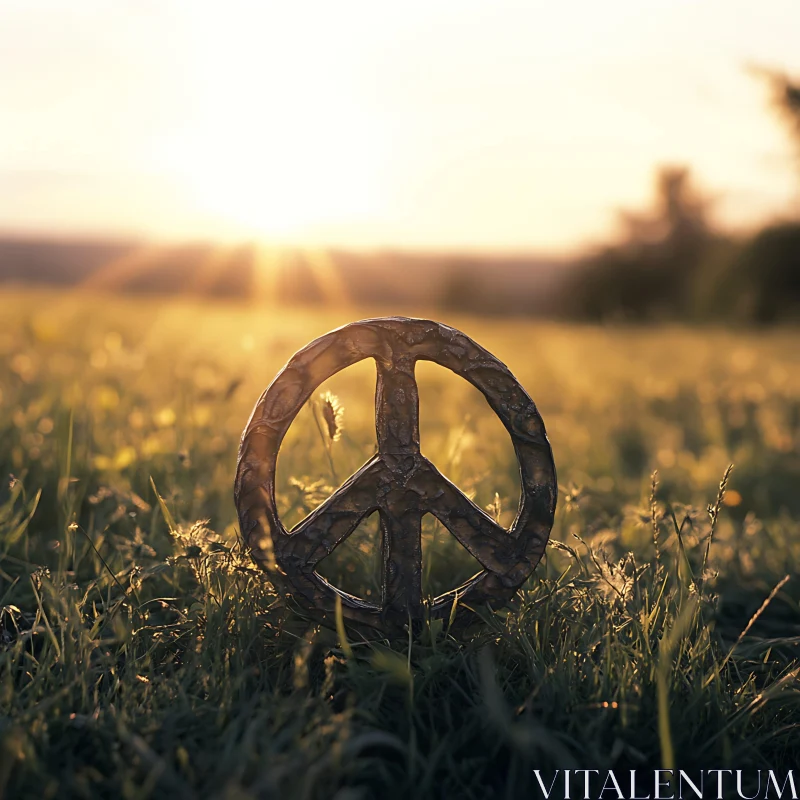 AI ART Sunset Peace Sign in Grassy Meadow