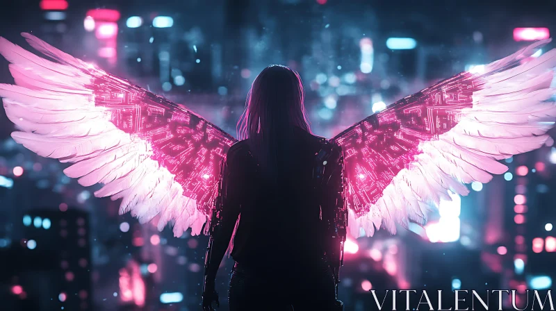 AI ART Winged Figure in Futuristic City