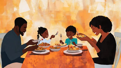 Heartwarming Family Meal Illustration