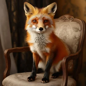 Fox Sitting on Antique Chair