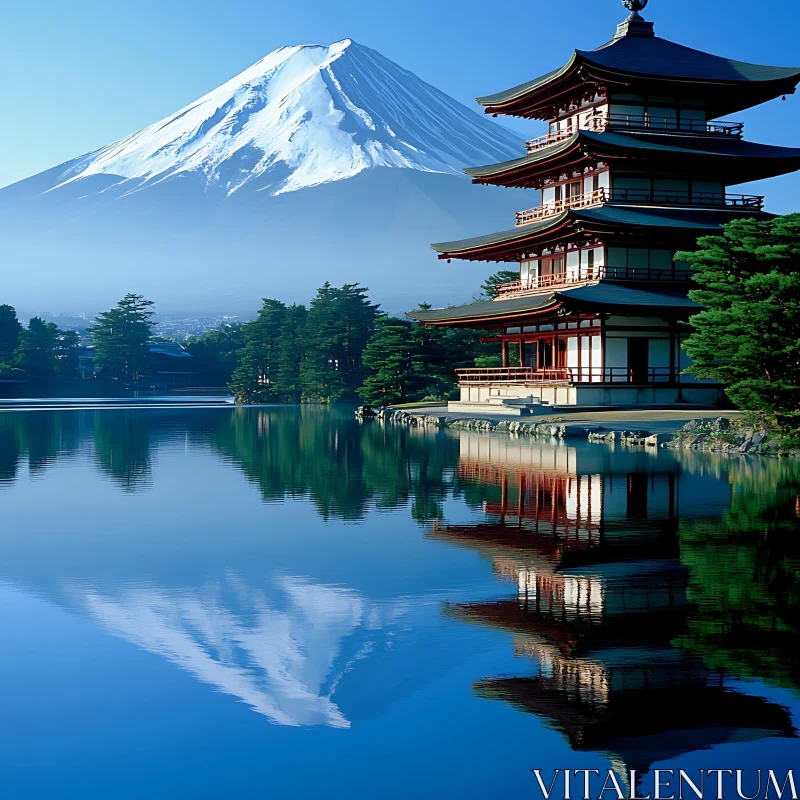 Pagoda and Mountain Landscape AI Image