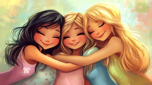 Three Friends: A Blissful Embrace Artwork