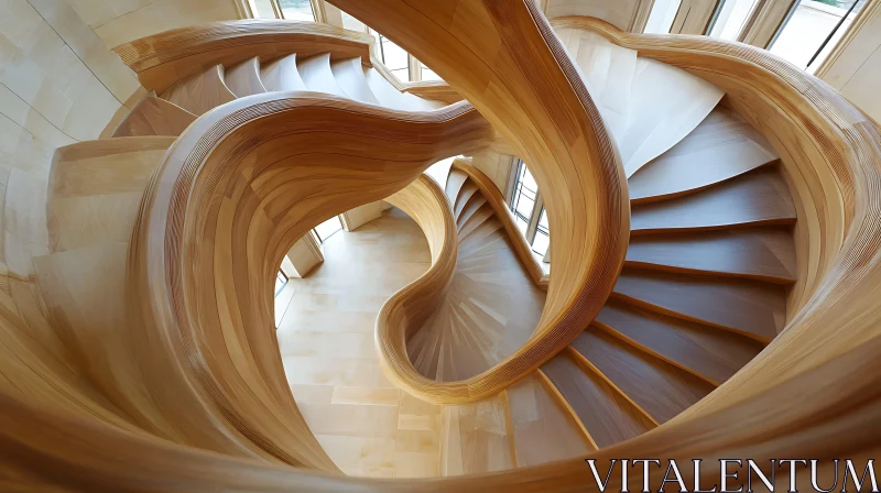 Sculptural Wooden Staircase Interior AI Image